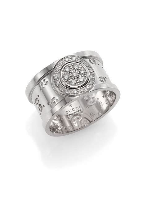 gucci white gold ring with diamonds|Gucci 18k white gold ring.